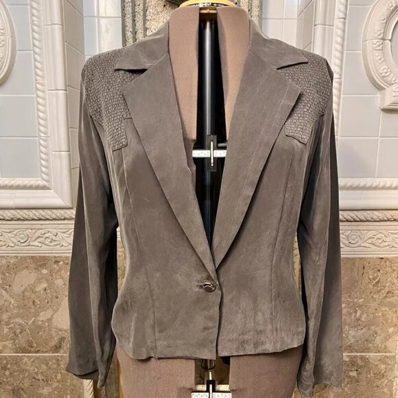 Wild Rose. Sz 14. Lightweight Green Rayon Suede Cloth Jacket. Embroidered. GB - Picture 6 of 7